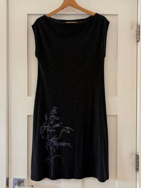 Smoking Lily Dress - Grey with bamboo and bird motif - XL